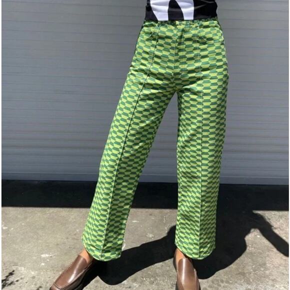 Lisa Says Gah Jeans Women 28 Robyn Wide Leg Vintage Rug Bocce Court Geometric - Picture 2 of 16